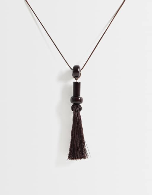 Topshop - Magnus - Collar marrón chocolate de cordón con borla y cuentas