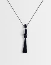 Topshop Magnus cord necklace with beads and tassel in black