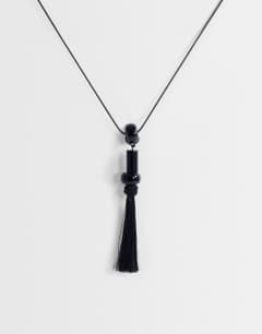 Magnus cord necklace with beads and tassel in black