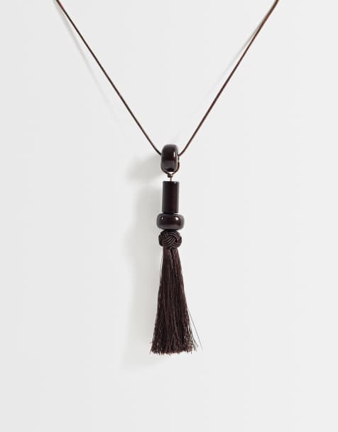 Topshop Magnus cord necklace with beads and tassel in chocolate - view 1