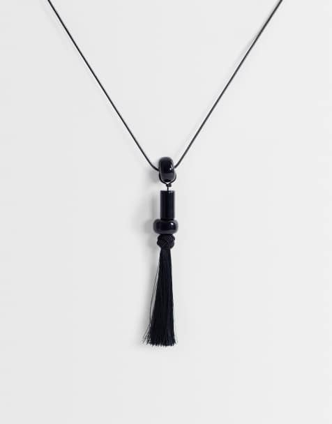 Topshop – Magnus – Kordelhalskette in Schwarz mit Perlen und Quasten - view 1