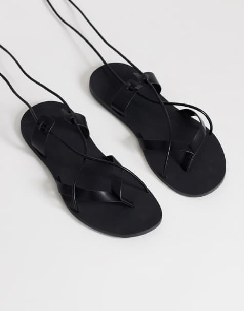 black dress sandals flat Studio Amelia Black Cross Front Flat Sandals main image 1