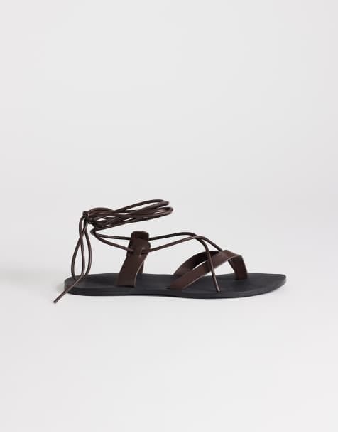 Topshop Maisie strappy flat sandal in chocolate - view 1
