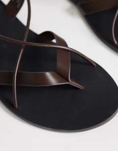 Model wearing Maisie strappy flat sandal in chocolate