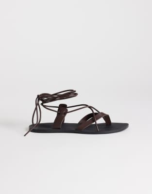 Topshop Maisie Strappy Flat Sandals In Brown