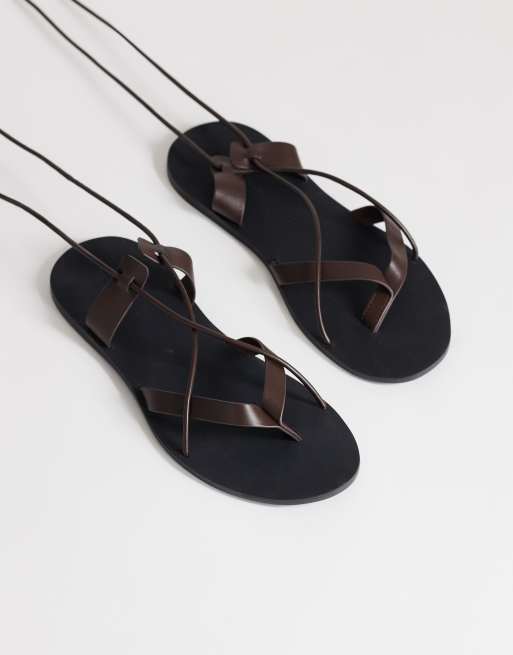 Topshop Maisie strappy flat sandals in chocolate, 2 of 4