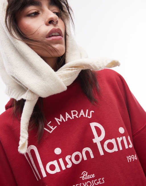 Topshop – Maison Paris – Oversize-Kapuzenpullover in Rot, 4 von 4