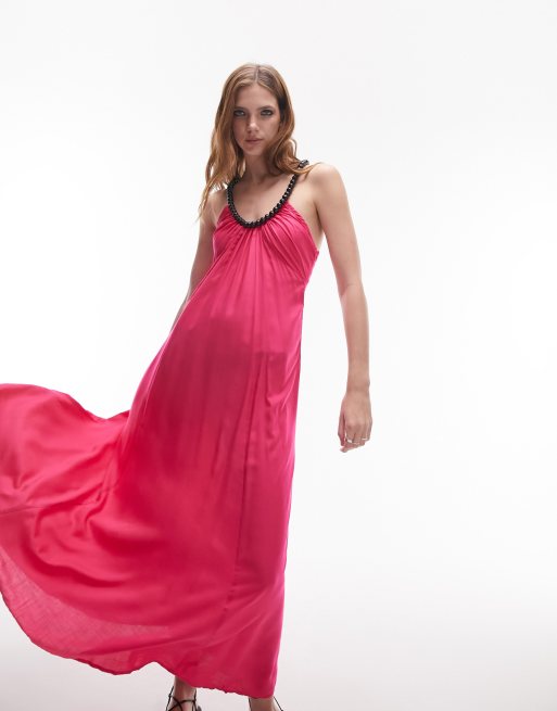 Topshop - Makkelijke maxi-jurk met bandjes met kralen in roze