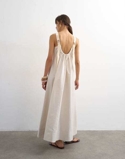 Topshop - Makkelijke maxi jurk met open achterkant en gespbandjes in gebroken wit - view 1