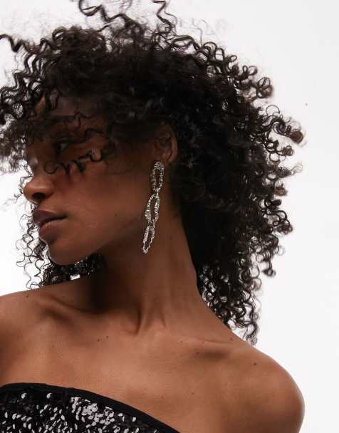 Topshop Malaga molten chain drop earrings in silver - view 1