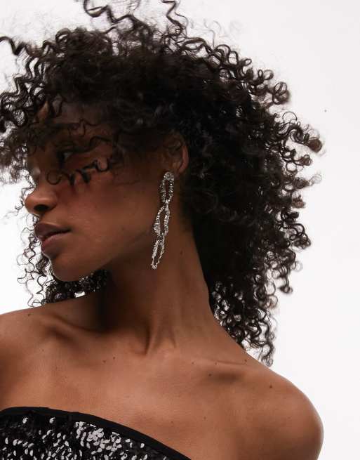 Topshop - Malaga - Orecchini pendenti a catenina color argento effetto fuso