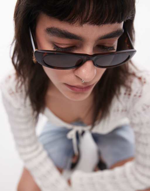 Topshop – Mallow – Wąskie owalne okulary przeciwsłoneczne z matowymi szylkretowymi oprawkami