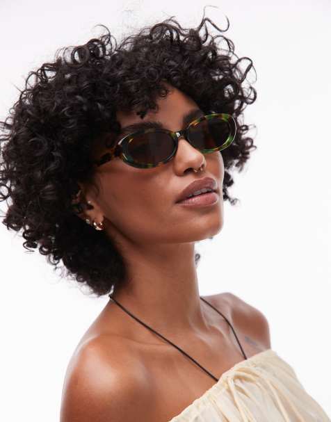 Topshop - Malta - Lunettes de soleil rondes en acétate de qualité supérieure - Vert foncé - view 1