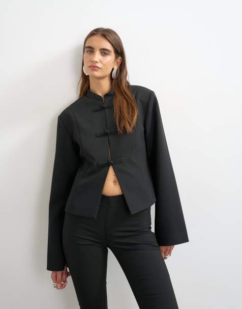 Topshop mandarin collar blazer in black - view 1