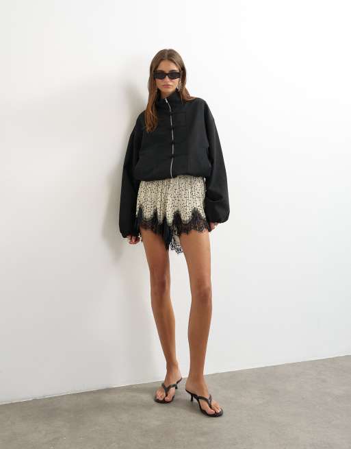 Topshop mandarin collar bomber jacket in black, 4 of 4