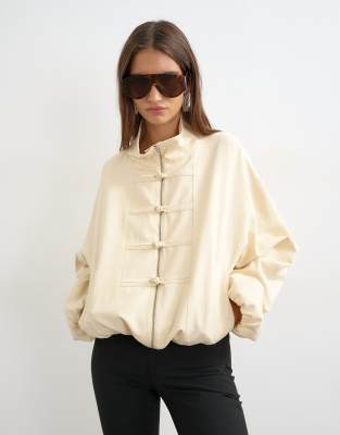 Topshop Mandarin Collar Bomber Jacket In Neutral