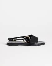 Topshop Mandy round toe flat sandal with hardware in black