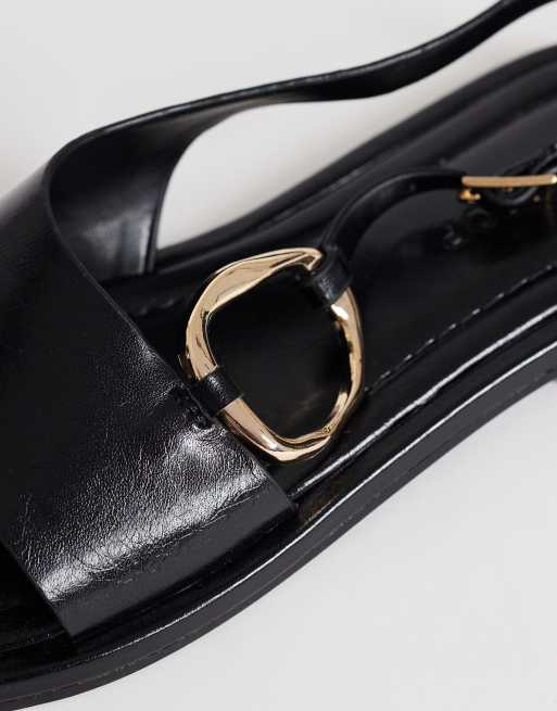 Topshop Mandy round toe flat sandal with hardware in black, 4 of 4