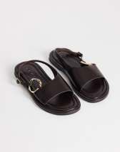 Topshop Mandy round toe flat sandal with hardware in chocolate