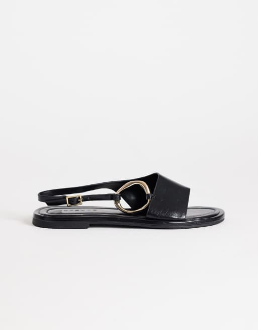 Topshop - Mandy - Sandali bassi neri con punta arrotondata e dettagli in metallo