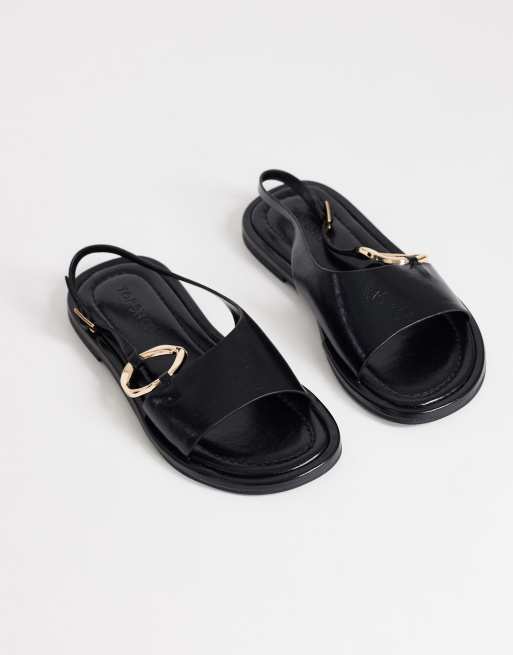 Topshop - Mandy - Sandalias negras planas con puntera redonda y herrajes, 2 de 4