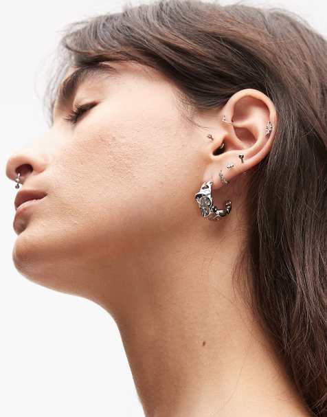 Topshop - Mani - Créoles résistantes à l'eau en acier inoxydable effet fondu - Argenté - view 1