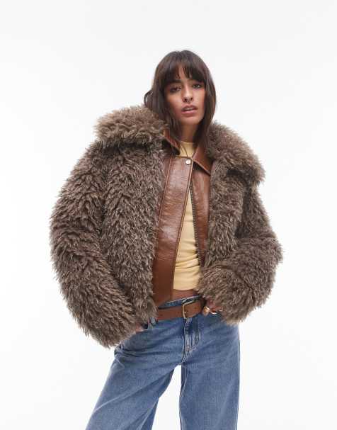 Topshop - Manteau bomber en fausse fourrure style Mongolie - Gris - view 1