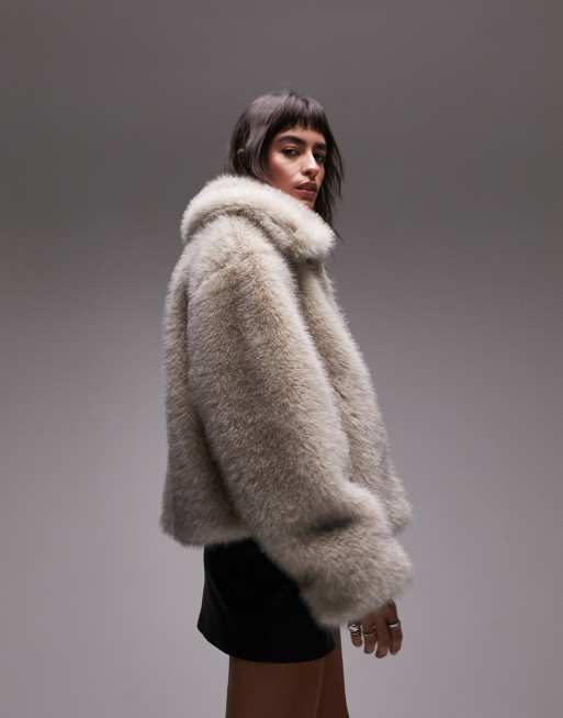 Topshop Manteau court en fausse fourrure liser Blanc hiver