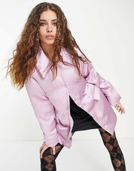 Topshop - Manteau court en satin - Lilas 