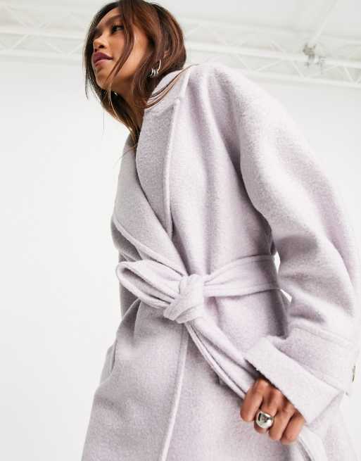 Topshop - Manteau croisé en maille bouclée avec ceinture - Lilas , 3 de 4