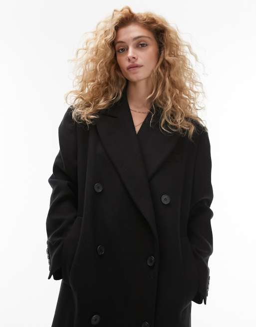Topshop Manteau en laine avec épaules prononcées Noir ASOS