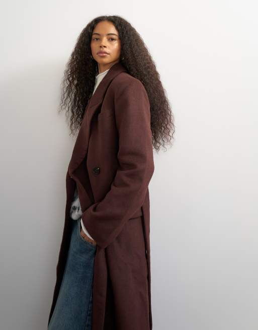 Topshop manteau habillé long ceinturé bordeaux, 4 de 4