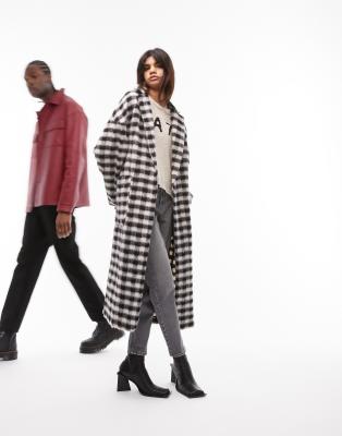 Manteau Long à Carreaux Gris Topshop - Taille UK 8 - Occasion Très Bon état - Style Décontracté