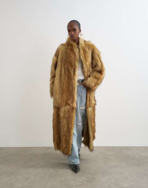 Topshop - Manteau long en fausse fourrure - Marron - view 1