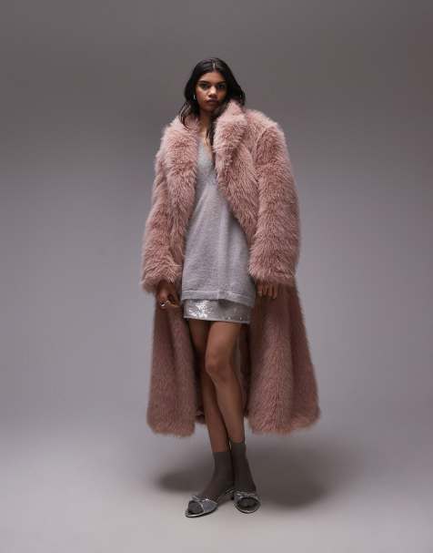 Topshop - Manteau long en fausse fourrure - Rose - view 1