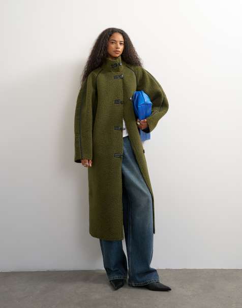 Topshop manteau long en imitation peau de mouton vert - view 1