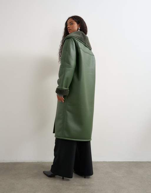 Topshop manteau long en imitation peau de mouton vert, 3 de 4