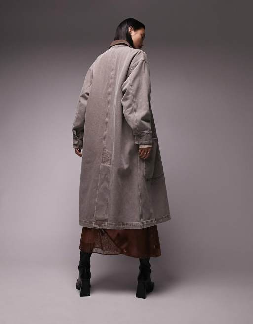 Topshop - Manteau long en jean avec plusieurs poches - Marron, 4 de 4