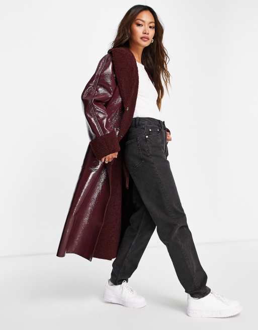 Manteau long shop bordeaux femme