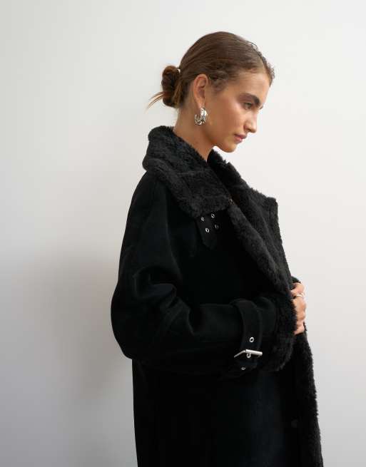 Topshop manteau long noir à col cheminée, 2 de 4