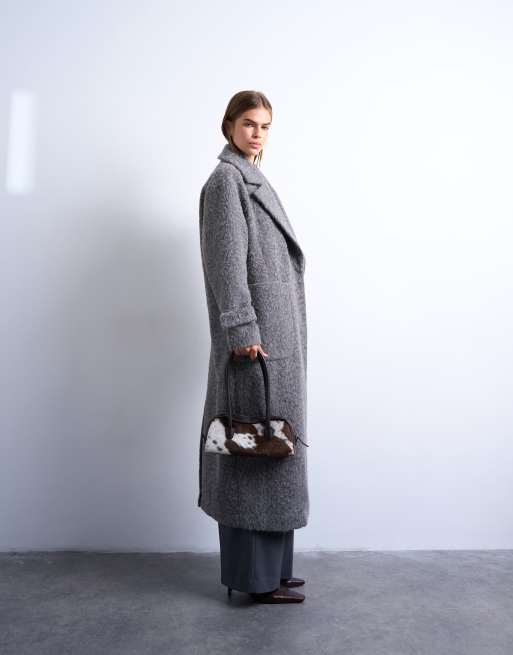 Topshop - Manteau long non doublé en tissu brossé doux - Anthracite, 4 de 4