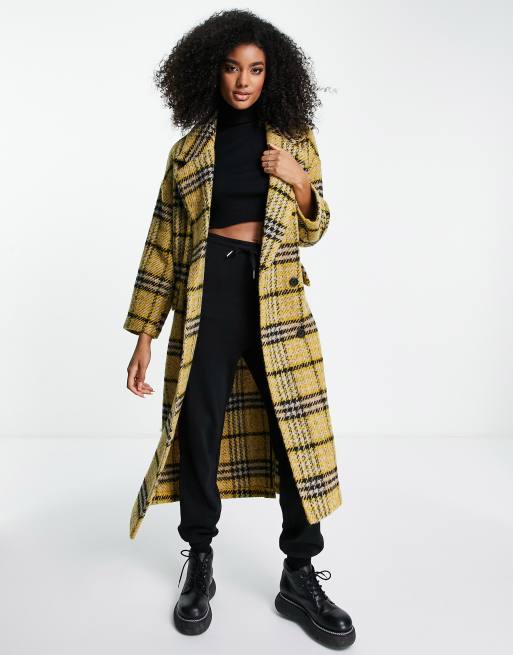 Topshop Manteau long oversize carreaux Jaune