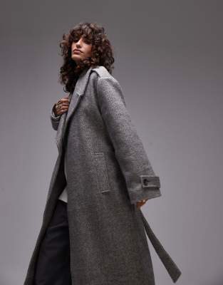 Topshop - Manteau long oversize à chevrons - Gris