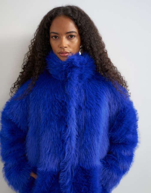 Topshop manteau mi-long en faux-fur bleu électrique, 4 de 4