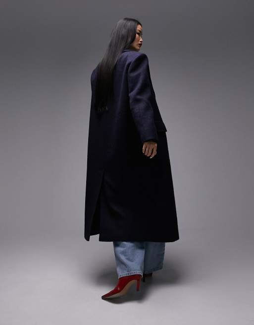 Topshop Manteau oversize en laine m lang e avec trois poches Bleu marine