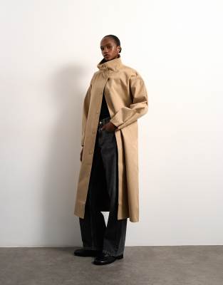 Topshop - Manteau oversize épuré avec col cheminée - Beige-Neutre