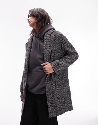 Topshop textured short coat in grey - ASOS Price Checker