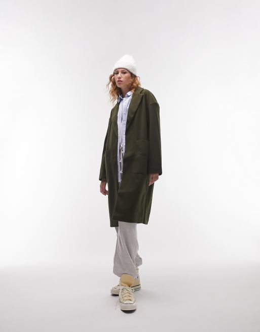 Topshop – Mantel in Khaki zum Hineinschlüpfen