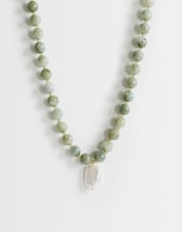 Topshop Marais beaded necklace with pearl charm in green and white faux marble