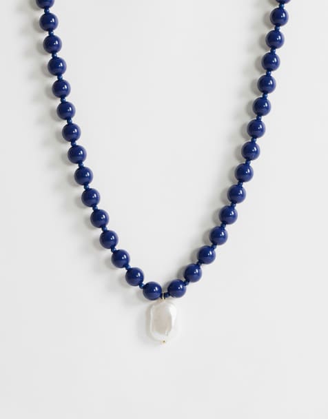 Topshop - Marais - Collana con perline e ciondolo con perla blu e bianco effetto marmo - view 1